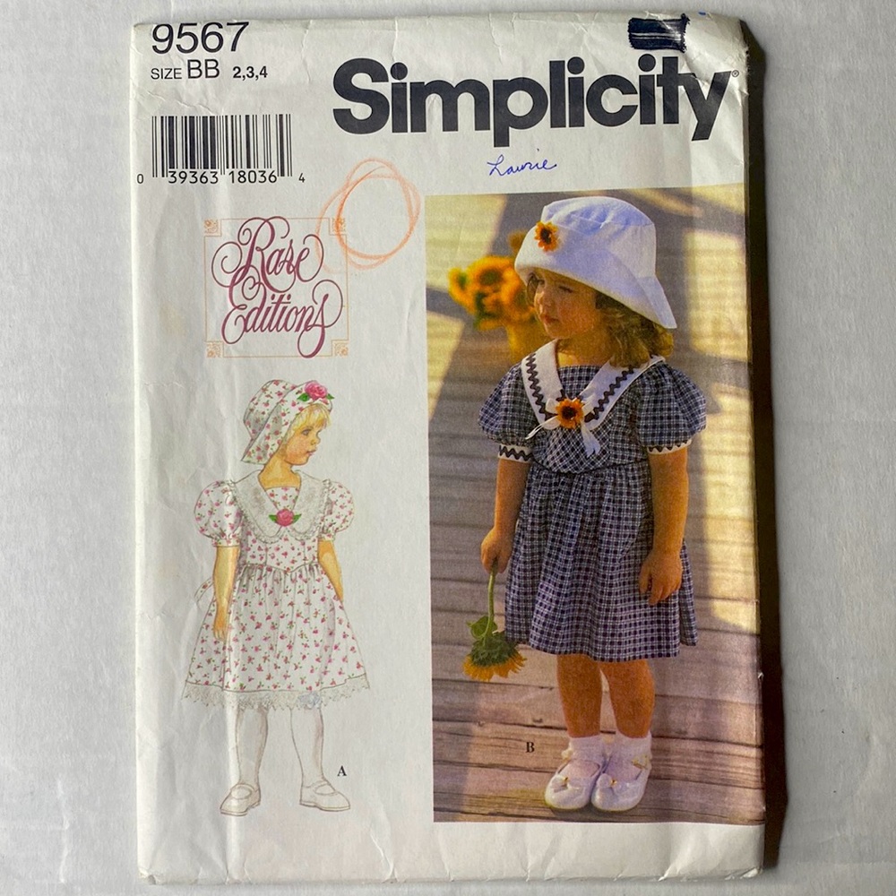 Vintage Simplicity 9567 | Toddler Dress & Hat | Size  2-3-4 | Rare Edition Uncut